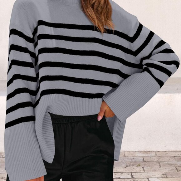 Women's Casual Oversized Long Sleeve Striped Sweater Medium - Picture 4 of 7